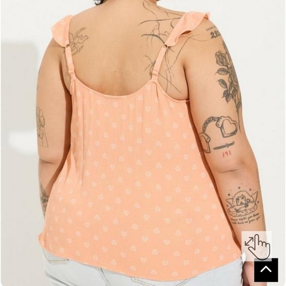 Torrid Washable Crinkle Gauze V-Neck Ruffle Strap Tank - Picture 2 of 2